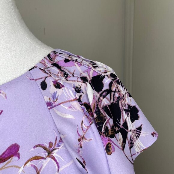 Worthington Women's Floral Round Neck Flutter Sleeves Purple Top Shirt PS - Picture 3 of 5